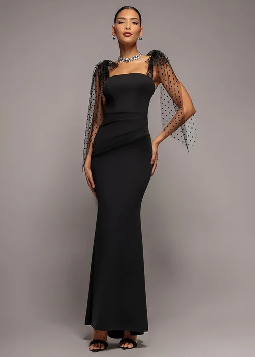 Goddiva Black Scuba & Polka Mesh Bella Bow Multiway Maxi Dress - 14 Image 1