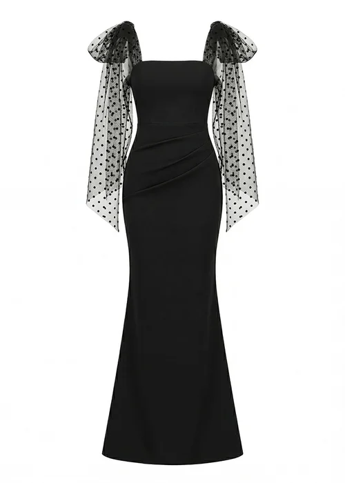 Goddiva Black Scuba & Polka Mesh Bella Bow Multiway Maxi Dress - 14 Image 5