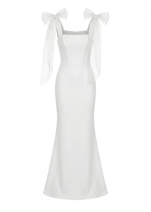 Goddiva White Scuba & Polka Mesh Bella Bow Multiway Maxi Dress - 14 Image 5