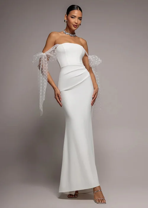 Goddiva White Scuba & Polka Mesh Bella Bow Multiway Maxi Dress - 14 Image 1