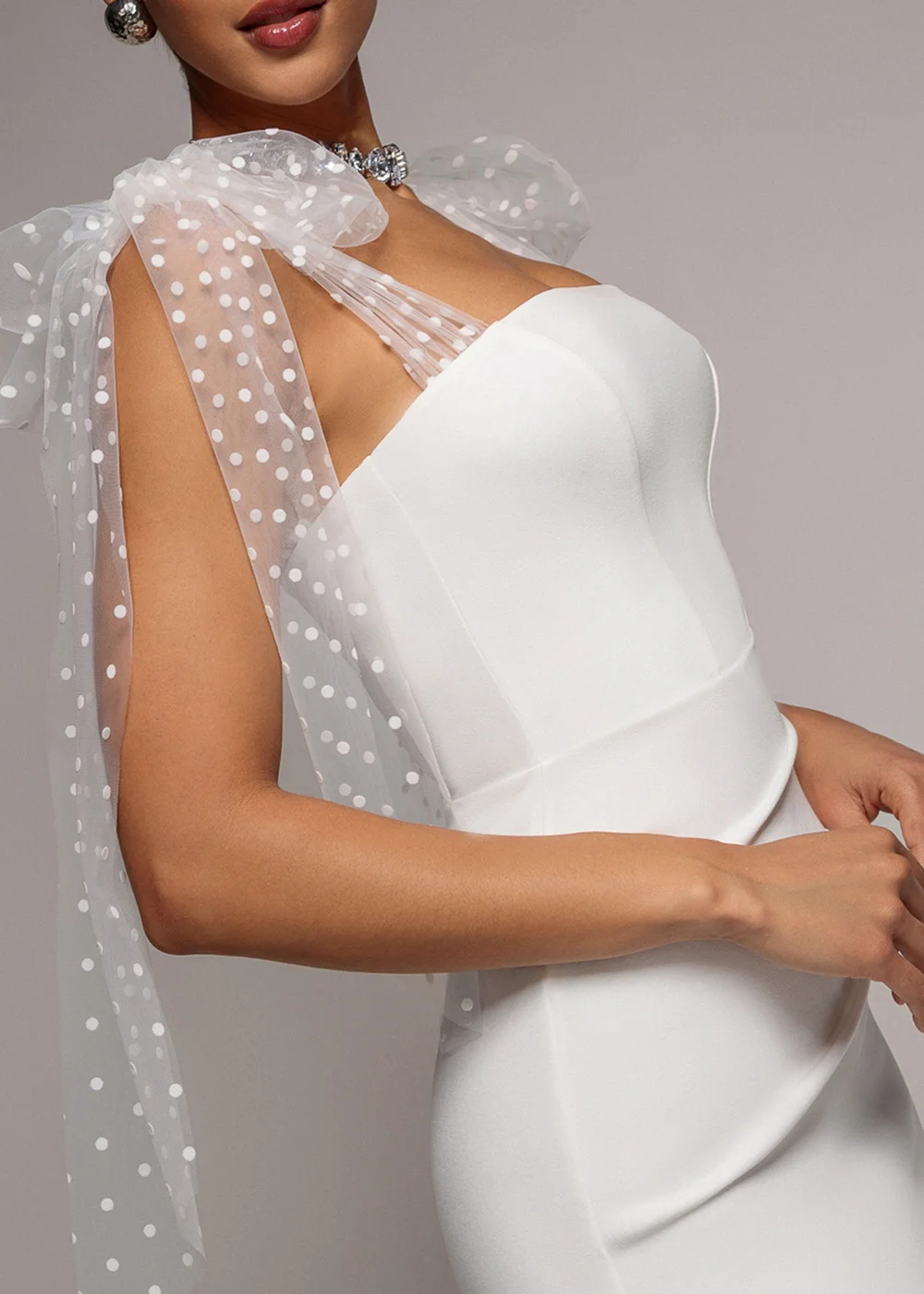 Goddiva White Scuba & Polka Mesh Bella Bow Multiway Maxi Dress - 14 Image 3