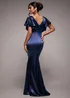 Goddiva Navy Satin Flutter Sleeve Mermaid Maxi Dress - 8 Image 2