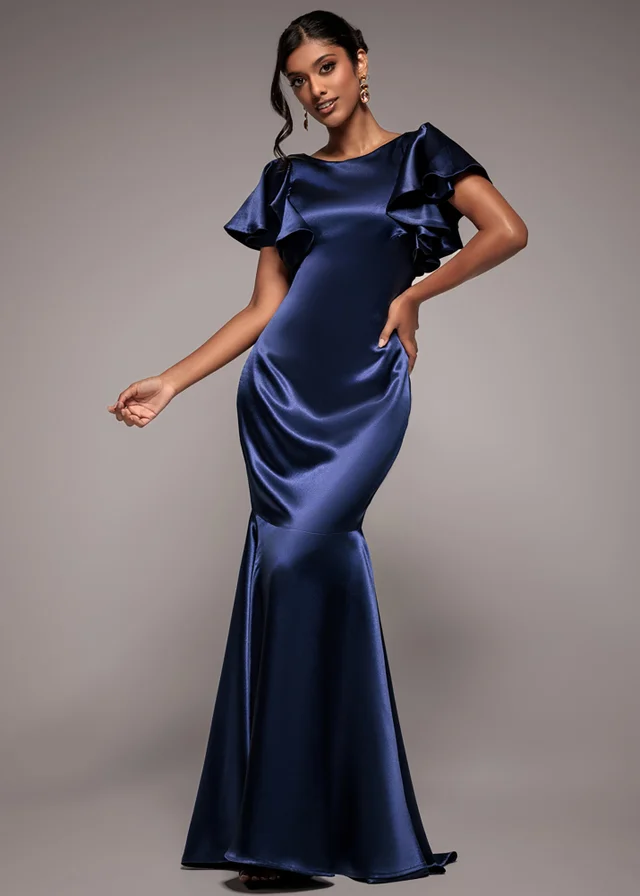 goddiva cowl back satin maxi dress product info and reviews Goddiva Open back cowl neck maxi dress in royalblue