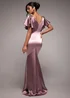 Goddiva Rose Pink Satin Flutter Sleeve Mermaid Maxi Dress - 8 Image 2