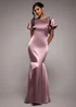 Goddiva Rose Pink Satin Flutter Sleeve Mermaid Maxi Dress - 8 Image 1