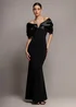 Goddiva Black Satin Plunge Neck Bardot Scuba Maxi Dress - 10 Image 1
