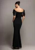 Goddiva Black Satin Plunge Neck Bardot Scuba Maxi Dress - 10 Image 2