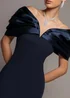 Goddiva Navy Satin Plunge Neck Bardot Scuba Maxi Dress - 10 Image 3