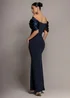 Goddiva Navy Satin Plunge Neck Bardot Scuba Maxi Dress - 10 Image 2