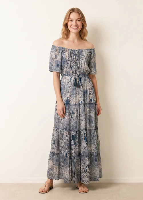 Blue Vanilla Navy Tie Front Bardot Maxi Dress - L/XL Image 2