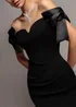 Goddiva Black Satin Bow Bardot Sheath Maxi Dress - 16 Image 3