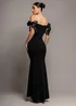 Goddiva Black Satin Bow Bardot Sheath Maxi Dress - 16 Image 2