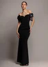 Goddiva Black Satin Bow Bardot Sheath Maxi Dress - 16 Image 1