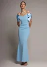Goddiva Ice Blue Satin Bow Bardot Sheath Maxi Dress - 10 Image 1