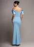 Goddiva Ice Blue Satin Bow Bardot Sheath Maxi Dress - 10 Image 2