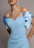Goddiva Ice Blue Satin Bow Bardot Sheath Maxi Dress - 10 Image 3