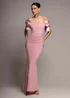 Goddiva Blush Satin Bow Bardot Sheath Maxi Dress - 10 Image 1