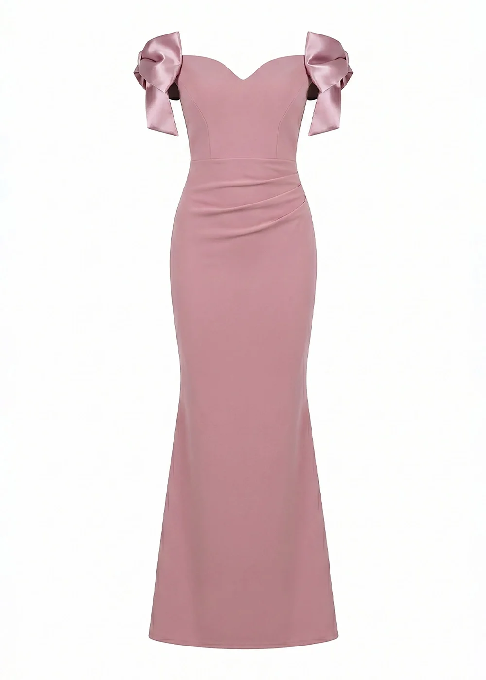 Goddiva Blush Satin Bow Bardot Sheath Maxi Dress - 10 Image 5