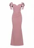 Goddiva Blush Satin Bow Bardot Sheath Maxi Dress - 10 Image 5