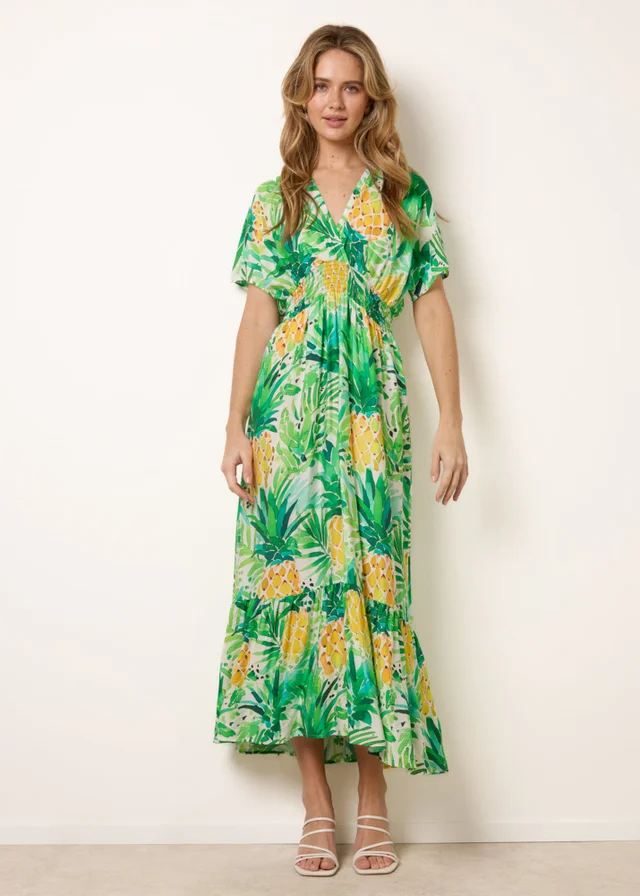 Blue Vanilla Green Pineapple Double V Midi Dress