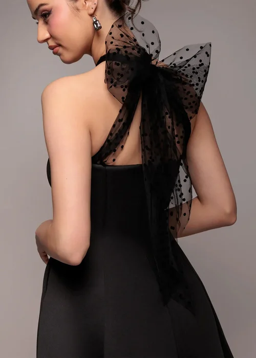 Goddiva Black Scuba & Polka Mesh Bella Bow Multiway Skater Mini Dress - 14 Image 3