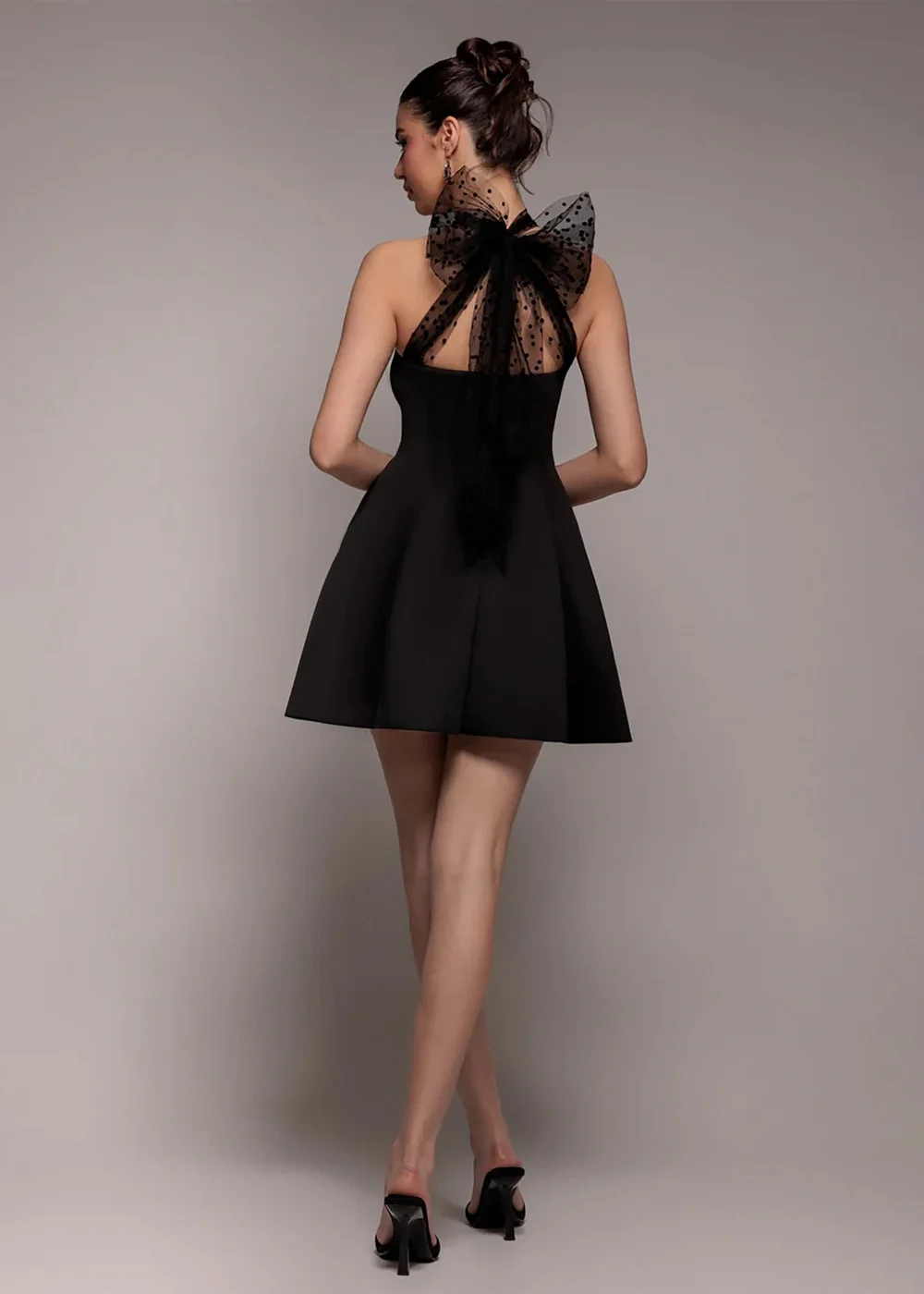 Goddiva Black Scuba & Polka Mesh Bella Bow Multiway Skater Mini Dress - 14 Image 2