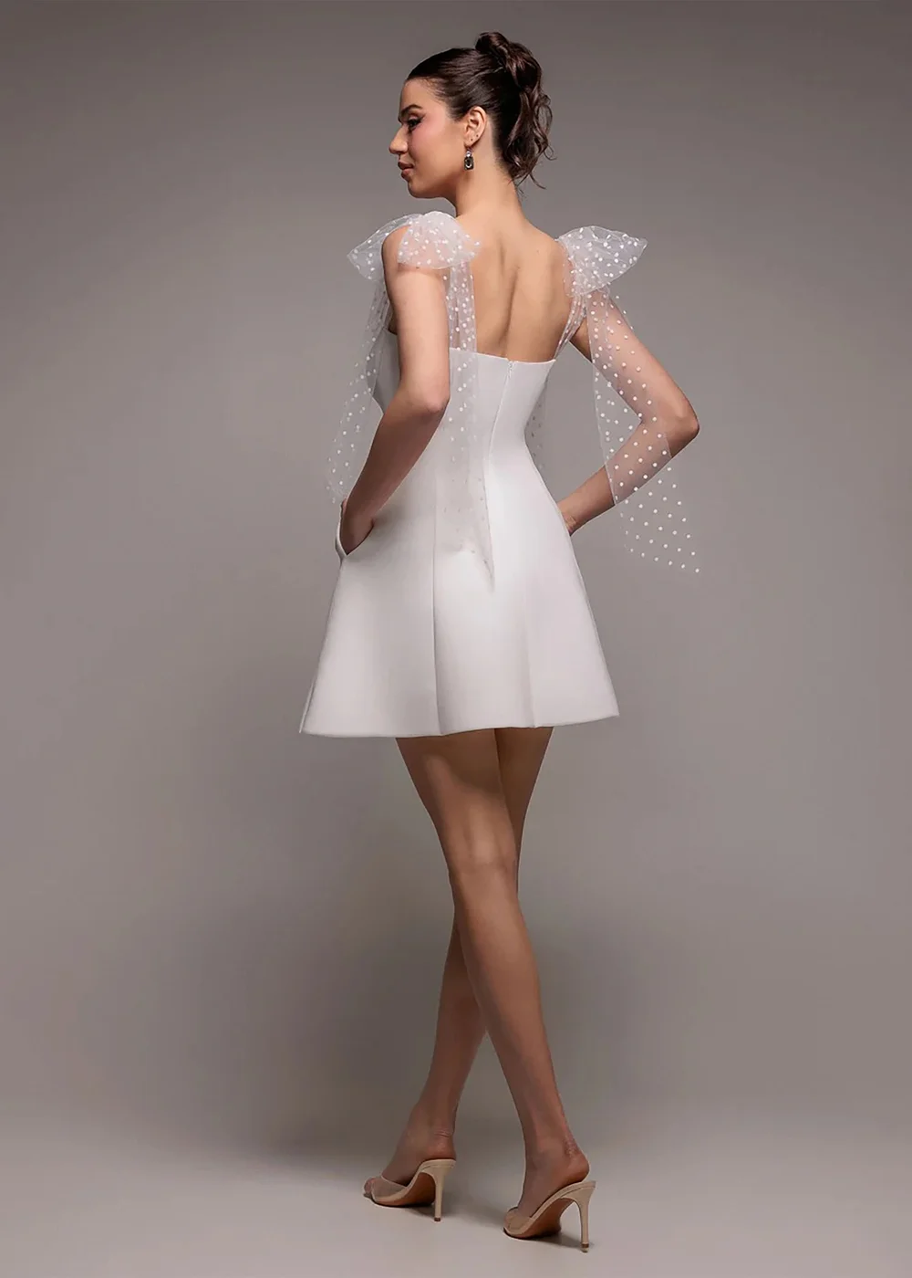 Goddiva White Scuba & Polka Mesh Bella Bow Multiway Skater Mini Dress - 16 Image 2