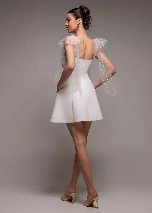 Goddiva White Scuba & Polka Mesh Bella Bow Multiway Skater Mini Dress - 16 Image 2