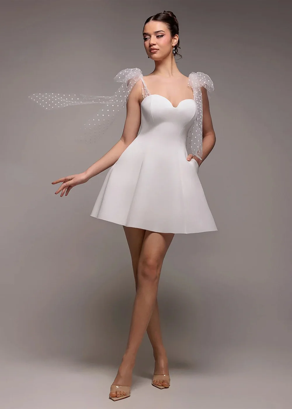 Goddiva White Scuba & Polka Mesh Bella Bow Multiway Skater Mini Dress - 16 Image 1
