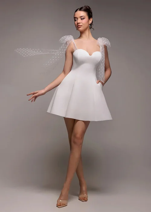 Goddiva White Scuba & Polka Mesh Bella Bow Multiway Skater Mini Dress - 16 Image 1