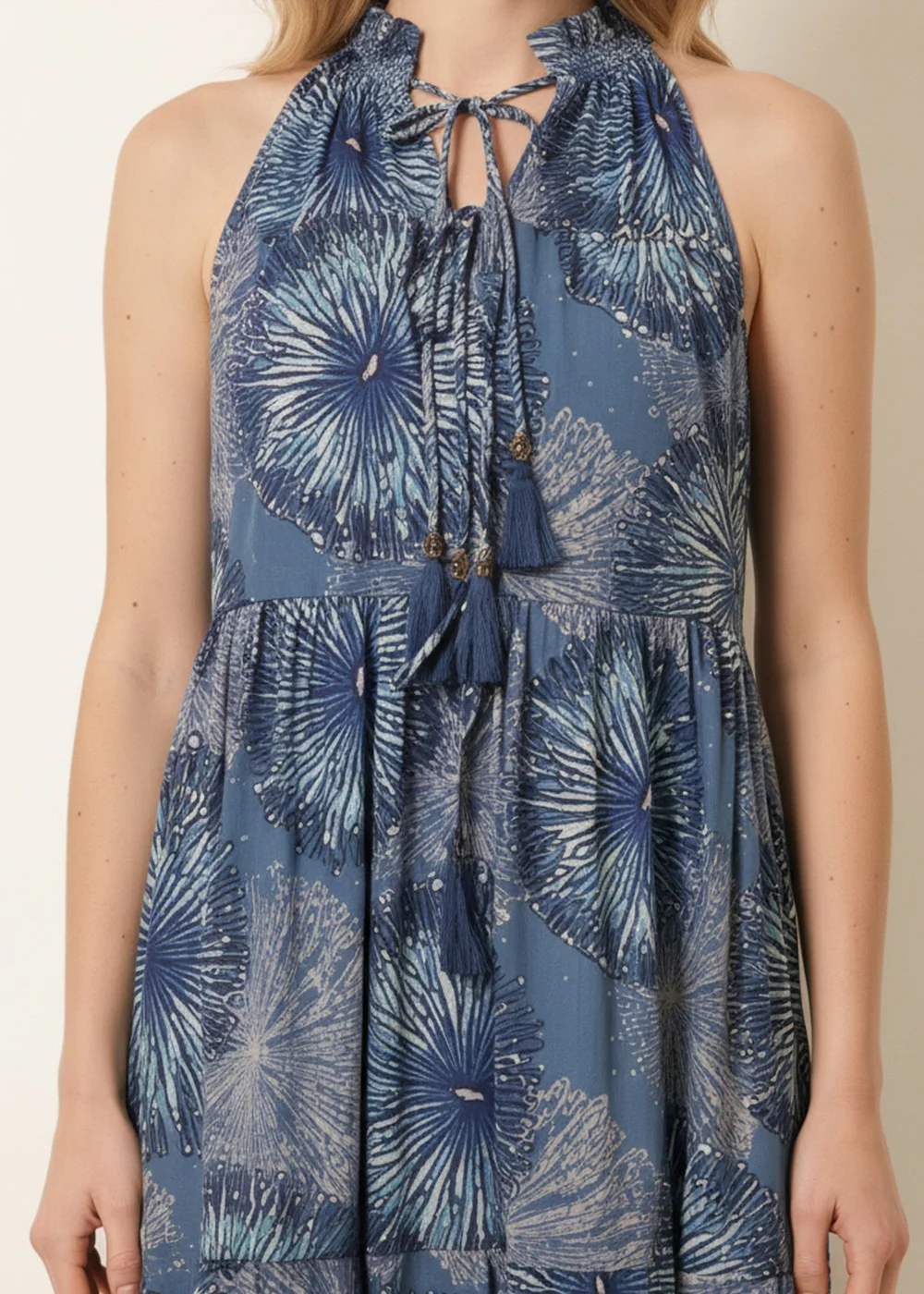 Blue Vanilla Blue Tiered Tie Front Dress - S/M Image 3