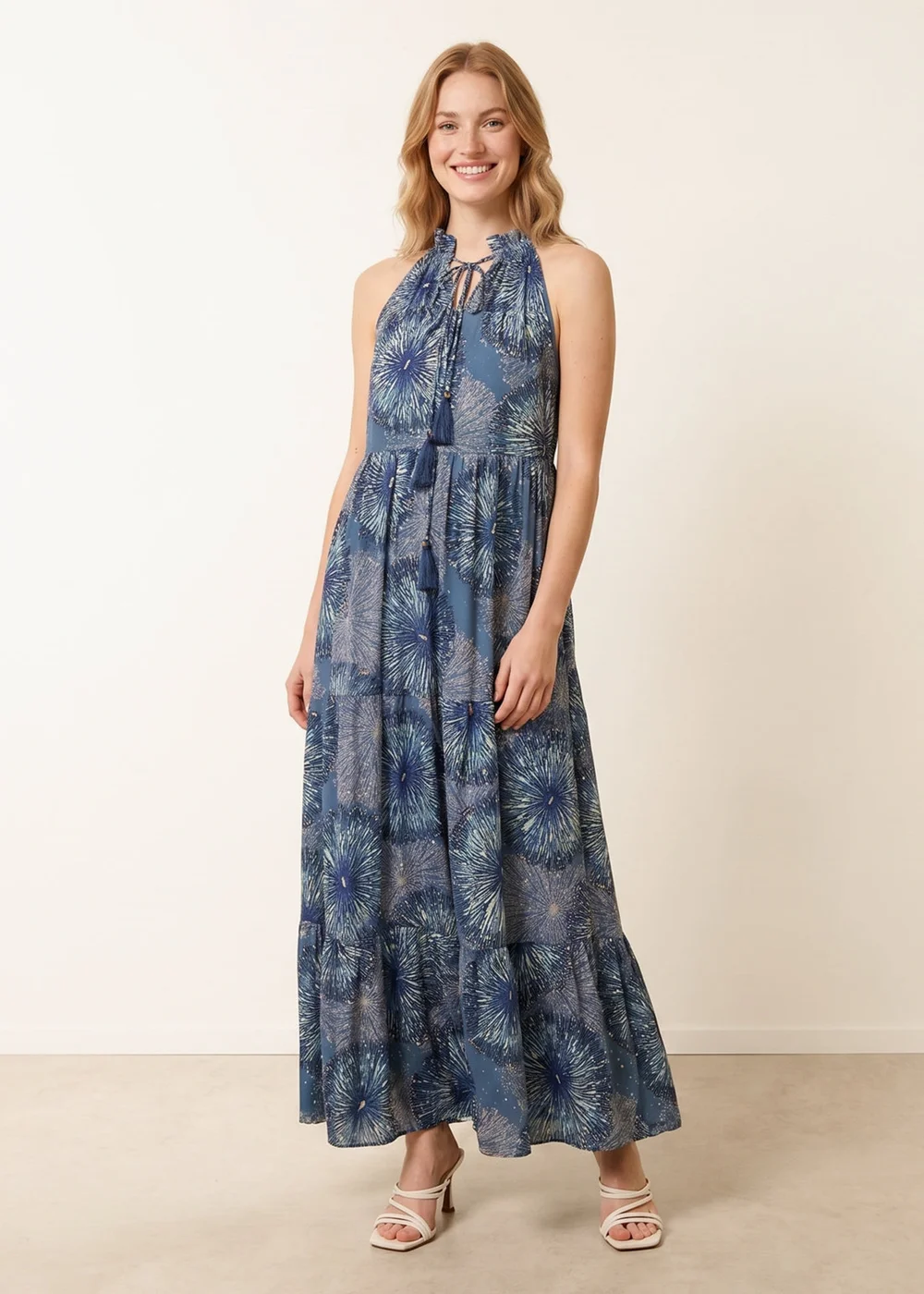 Blue Vanilla Blue Tiered Tie Front Dress - S/M Image 1
