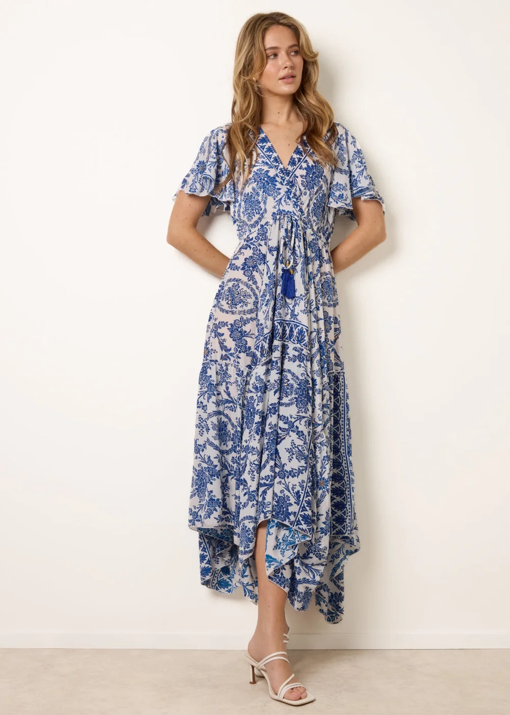 Blue Vanilla Navy Asymmetric Hem Wrap Dress - L/XL Image 1