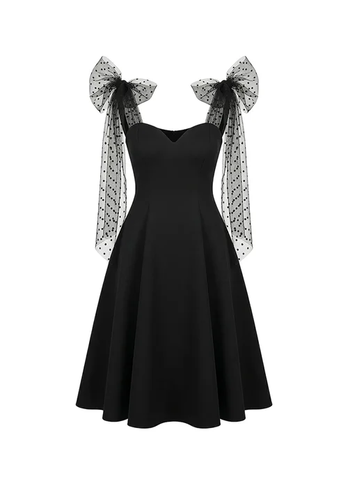 Goddiva Black Scuba & Polka Mesh Bella Bow Multiway A Line Midi Dress - 16 Image 5