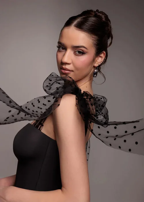 Goddiva Black Scuba & Polka Mesh Bella Bow Multiway A Line Midi Dress - 16 Image 3