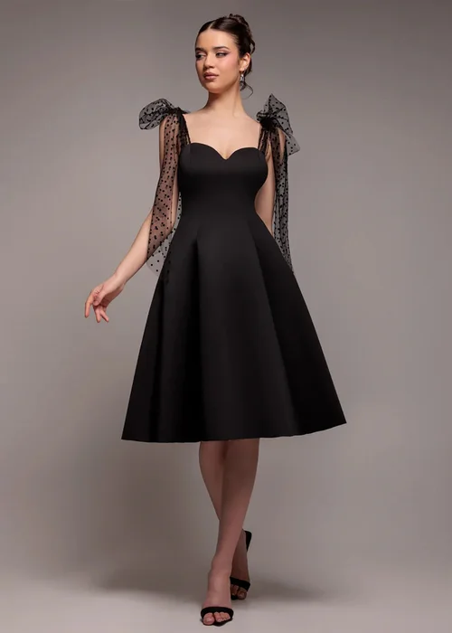 Goddiva Black Scuba & Polka Mesh Bella Bow Multiway A Line Midi Dress - 16 Image 1