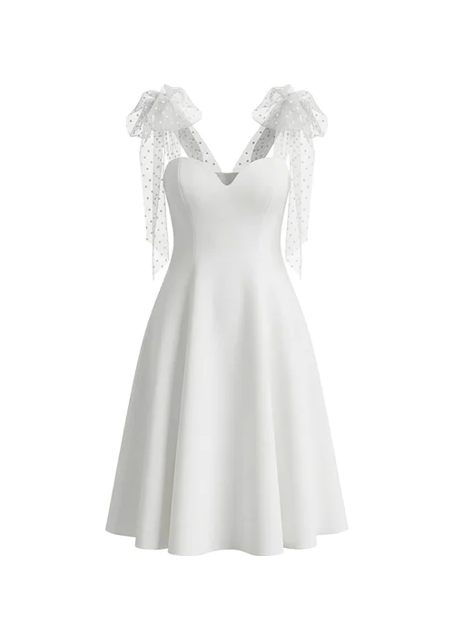 Goddiva White Scuba & Polka Mesh Bella Bow Multiway A Line Midi Dress - 14 Image 5
