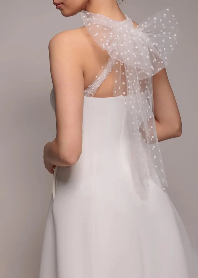 Goddiva White Scuba & Polka Mesh Bella Bow Multiway A Line Midi Dress