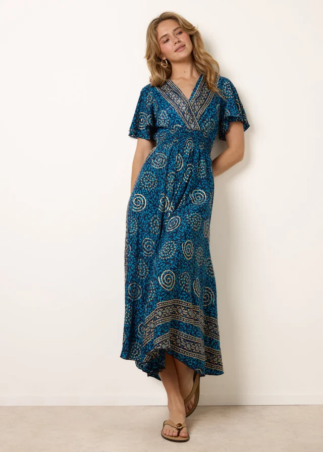 Blue Vanilla Blue Wrap Over Tie Back Maxi Dress