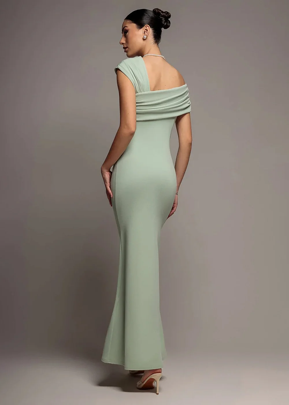 Goddiva Sage Green One Shoulder Asymmetric Scuba Crepe Maxi Dress - 12 Image 2