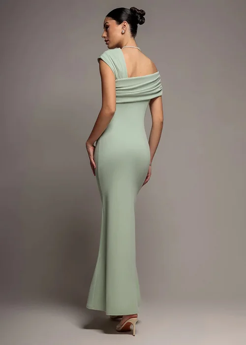 Goddiva Sage Green One Shoulder Asymmetric Scuba Crepe Maxi Dress - 12 Image 2