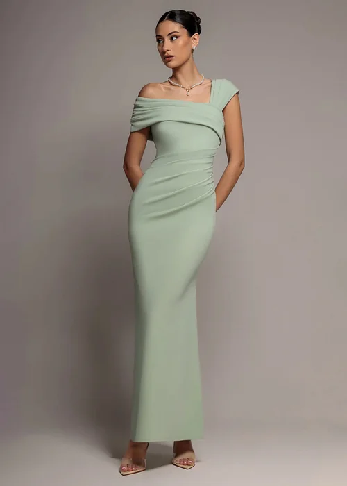 Goddiva Sage Green One Shoulder Asymmetric Scuba Crepe Maxi Dress - 12 Image 1