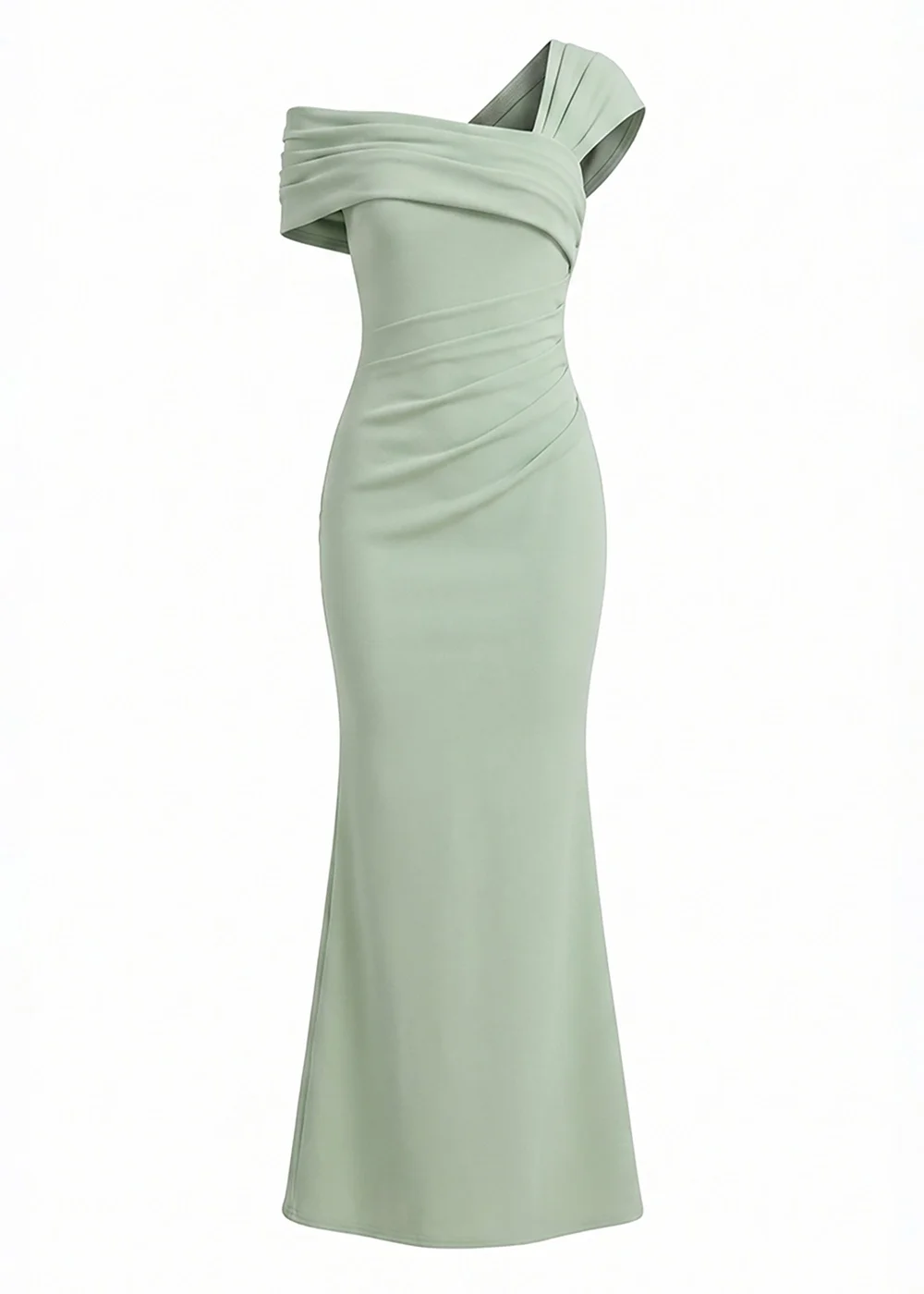 Goddiva Sage Green One Shoulder Asymmetric Scuba Crepe Maxi Dress - 12 Image 5