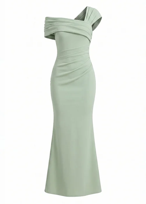 Goddiva Sage Green One Shoulder Asymmetric Scuba Crepe Maxi Dress - 12 Image 5