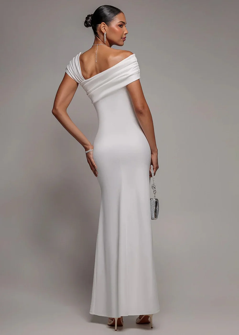 Goddiva White One Shoulder Asymmetric Scuba Crepe Maxi Dress - 8 Image 1