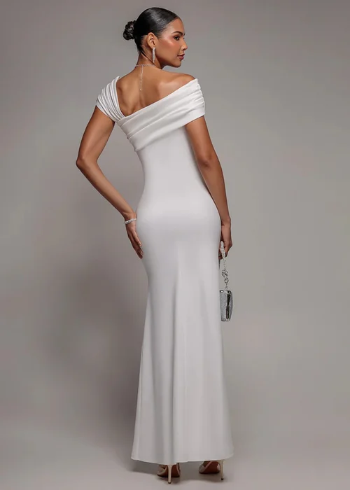 Goddiva White One Shoulder Asymmetric Scuba Crepe Maxi Dress - 8 Image 1