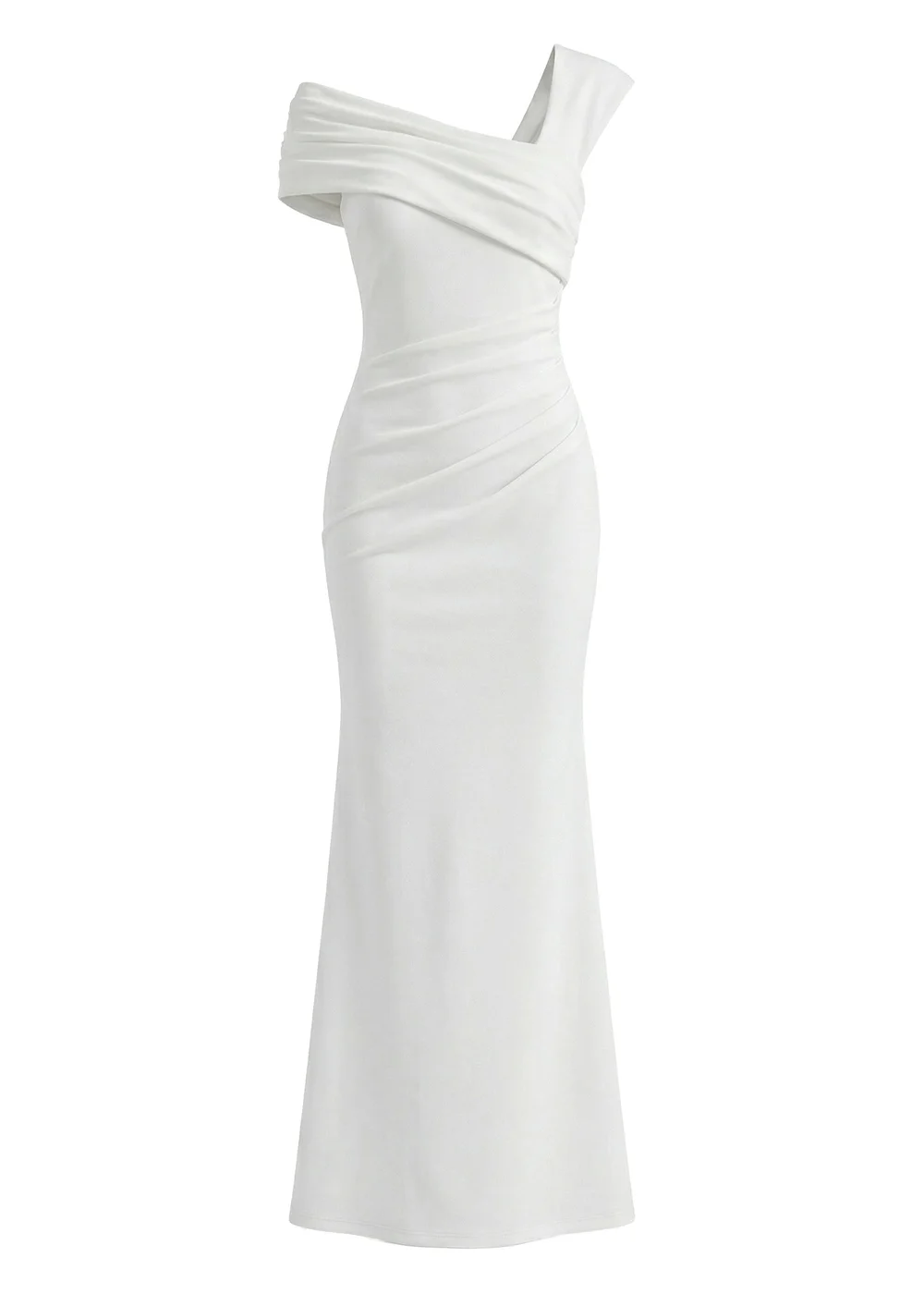 Goddiva White One Shoulder Asymmetric Scuba Crepe Maxi Dress - 8 Image 4