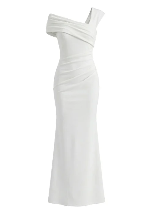 Goddiva White One Shoulder Asymmetric Scuba Crepe Maxi Dress - 8 Image 4