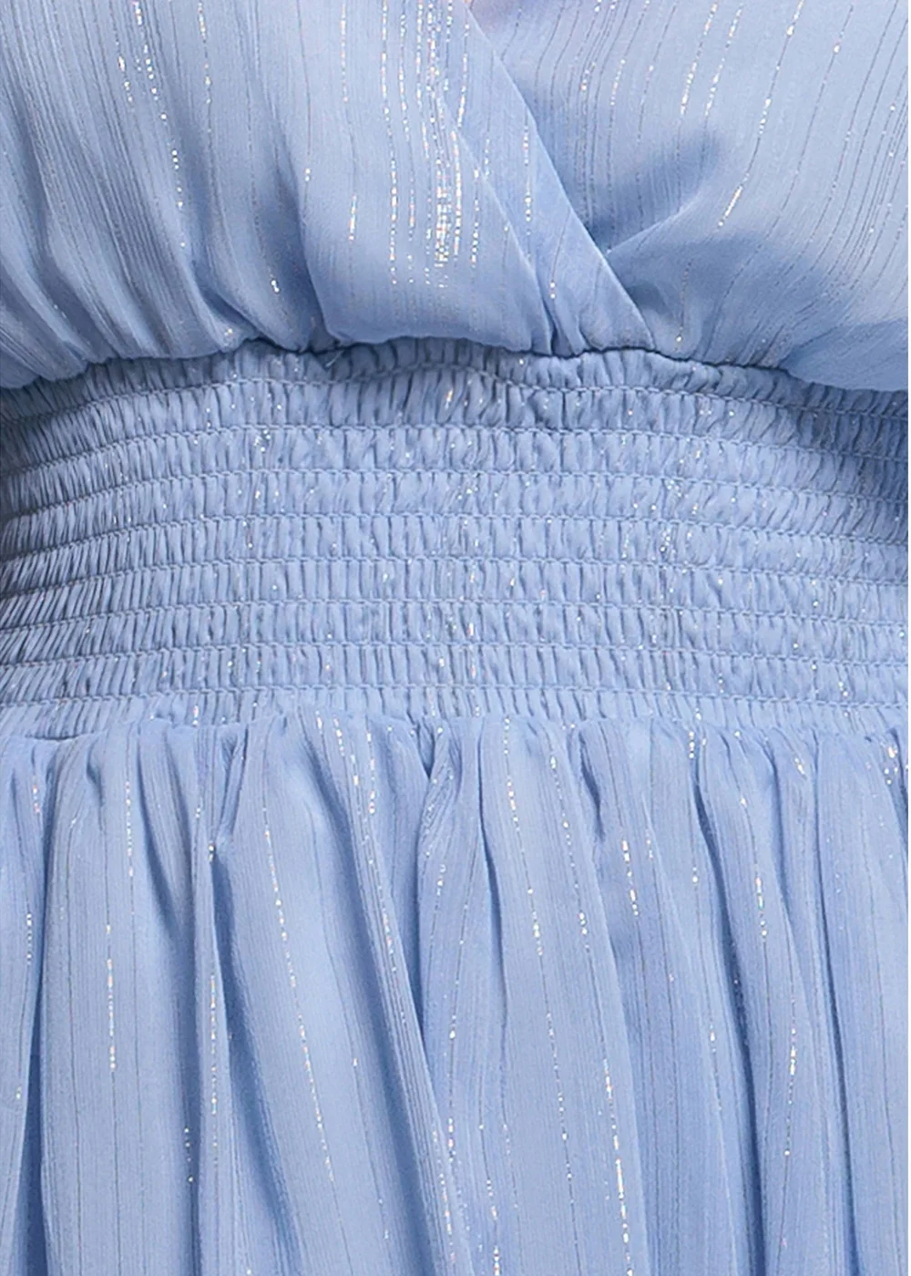 Goddiva Light Blue Plain Lurex Chiffon Tiered Midi Dress - 18 Image 4
