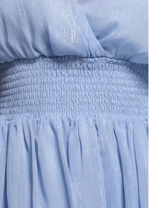 Goddiva Light Blue Plain Lurex Chiffon Tiered Midi Dress - 18 Image 4
